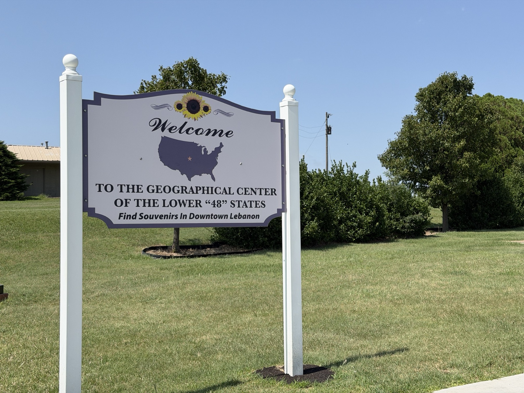 Welcome sign at the geographical center of the lower 48 states, Lebanon, Kansas